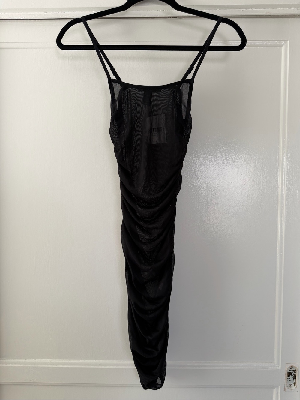 Black Sheer Ruched Slip Dress